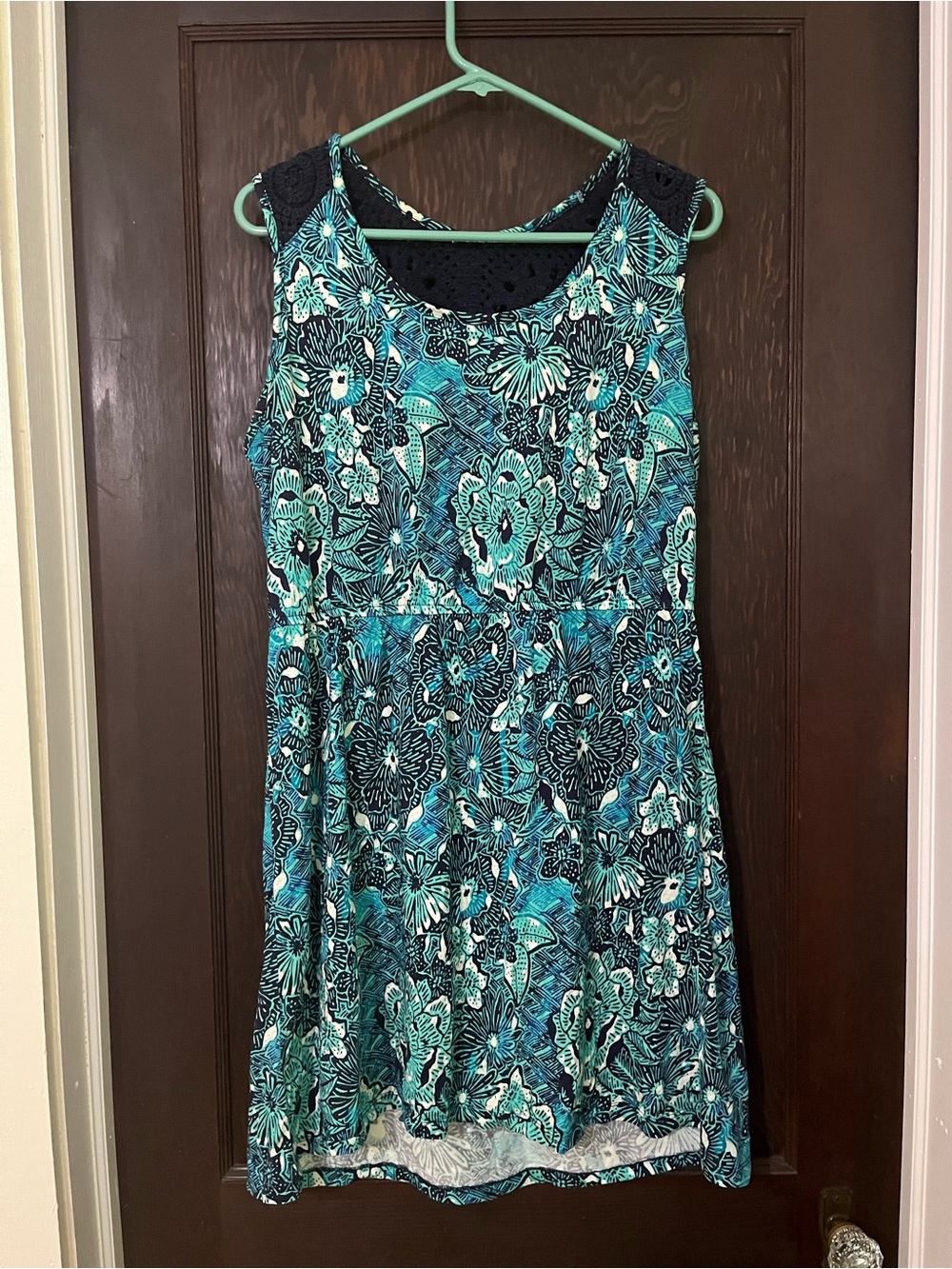 Sleeveless Floral Tank Dress in Teal & Black